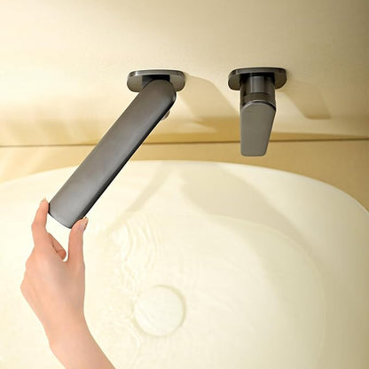 BiaoTeng Concealed Faucet for Bathroom Sink Wall Mount Hot and Cold Faucets for Bathroom Sinks Single Handle Brass Grey