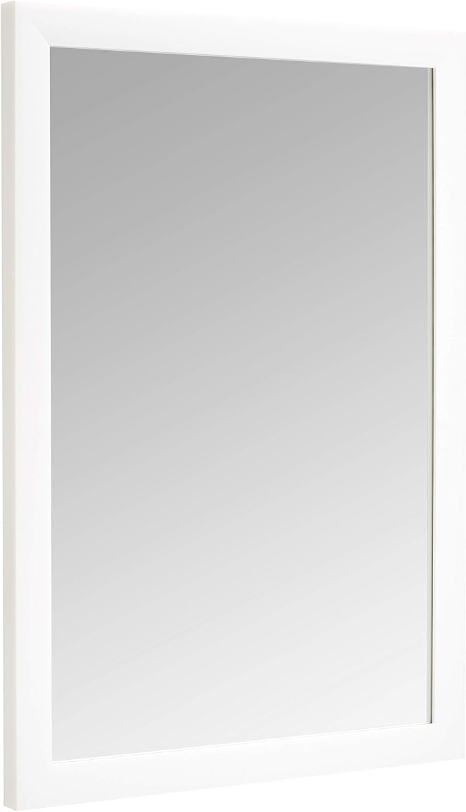 Amazon Basics Rectangular Wall Mount Mirror for Bedroom, Living Room, Entryway, 20" x 28", Standard Trim, White, Hangs Horizontally or Vertically