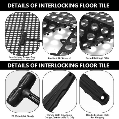 12 Pack Interlocking Floor Tiles 12x12 Inch, Non-Slip Drainage Tiles | Interlocking Drainage Floor Tiles Garage Tiles for Bathroom, Pool Deck, Gym, Garage, Kitchen & Wet Areas, Black