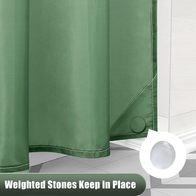 OLANLY Luxury Sage Green and White Ombre Shower Curtain Sets with 12 Hooks, Waterproof and Washable Decorative Shower Curtains for Bathroom, 72x72 Inches