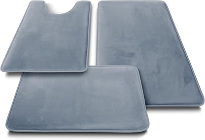 Clara Clark 3 Piece Bathroom Rugs, Velvet Memory Foam Bath Mat Set, Non-Slip Bath Rugs, Machine Wash, Dries Quickly, Ultra Soft Plush Bath Mats for Bathroom, 17 x 24/20 x 32 / Contour, Stone Blue