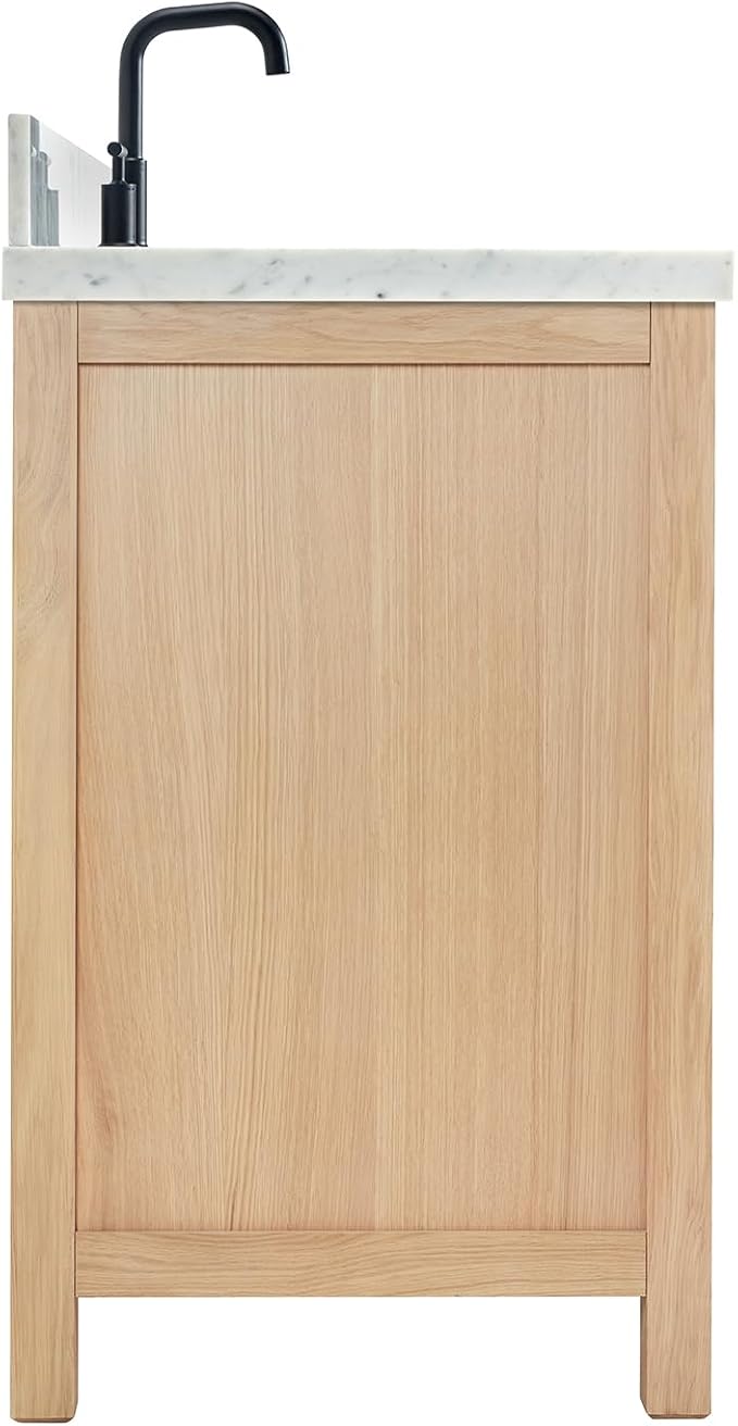 ARIEL Cambridge 36-inch Bathroom Vanity with Sink,Solid Wood, 1.5-inch Italian Carrara Marble Countertop, Single Rectangular Porcelain Sink, 2 Soft Closing Doors, 5 Dovetail Drawers, White Oak