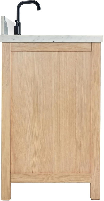 ARIEL Cambridge 60-inch Bathroom Vanity with Sink,Solid Wood, 1.5-inch Italian Carrara Marble Countertop, Single Rectangular Porcelain Sink, 2 Soft Closing Doors, 9 Dovetail Drawers, White Oak