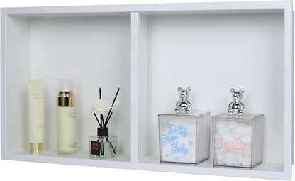 24 x 12 in Recessed Shower Niche with Double Shelves, Matte White Stainless Steel Wall Insert, No Tile Needed, Leakproof Built-in Storage for Bathroom, Kitchen