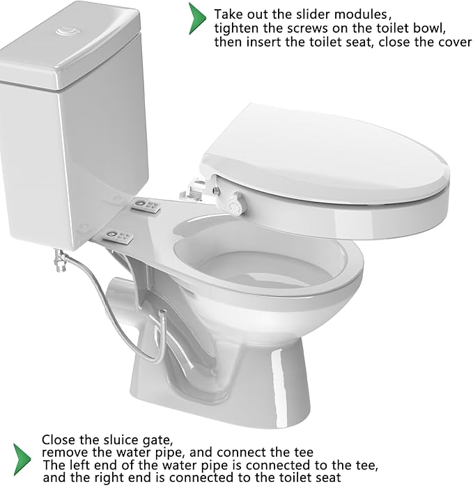 Raised Toilet Seat Bidet 2.91in, Elongated Bidet Toilet Seat, 3 Wash Mode, Soft Close & Quick Release, no Electric, Adjustable Anti-Slip Pad, Home/Commercial Use for Senior, 18.5inch, White