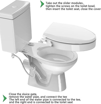 Raised Toilet Seat Bidet 2.91in, Elongated Bidet Toilet Seat, 3 Wash Mode, Soft Close & Quick Release, no Electric, Adjustable Anti-Slip Pad, Home/Commercial Use for Senior, 18.5inch, White