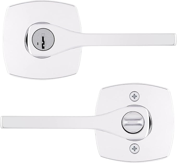 Kwikset Tripoli Lever Entry Door Handle with Lock and Key, Secure Keyed Reversible Lever Exterior, Doorlock, For Front Entrance and Bedrooms, Polished Chrome, Pick Resistant Smartkey Rekey Security