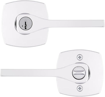 Kwikset Tripoli Lever Entry Door Handle with Lock and Key, Secure Keyed Reversible Lever Exterior, Doorlock, For Front Entrance and Bedrooms, Polished Chrome, Pick Resistant Smartkey Rekey Security