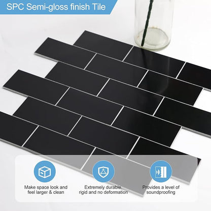 2026 New Upgrade Peel and Stick Backsplash Tile, Peel and Stick 11.34" X 11.57" Wall Tile for Kitchen, Bathroom, Fireplace, Laundry (Black, 20 Packs)