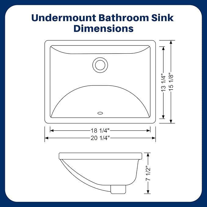 Enbol Undermount Bathroom Sink White Rectangular Ceramic Sink for Bathroom with Overflow, Interior Bowl Size 18.3" x 13.3" ECU1813