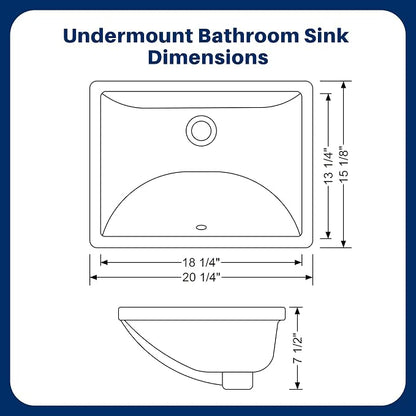 Enbol Undermount Bathroom Sink White Rectangular Ceramic Sink for Bathroom with Overflow, Interior Bowl Size 18.3" x 13.3" ECU1813