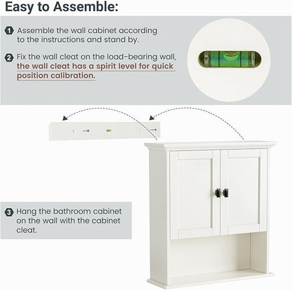 Bathroom Wall Cabinet, Medicine Cabinet Over The Toilet Storage Cabinet Wall Mounted with Build-in Spirit Level Cupboard Hanging Cabinet for Bathroom Laundry Kitchen Living Room, Cream White