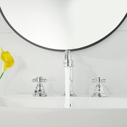2 Handles 3 Holes Faucet Widespread Bathroom Sink Faucet Chrome Basin Mixer Tap Matching Pop Up Drain with Overflow