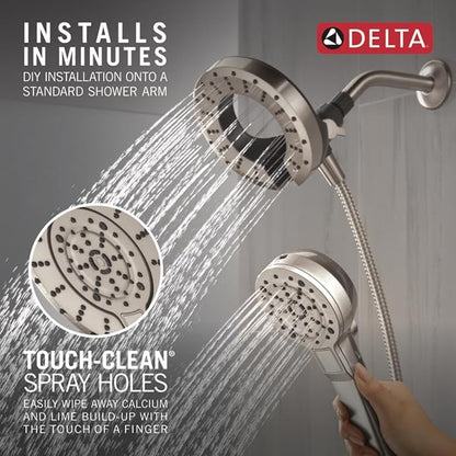 Delta 5-Setting In2ition 2-in-1 Dual Shower Head with Handheld High Pressure ProClean Spray, Brushed Nickel Detachable Shower Head with Hose, 1.75 GPM Flow Rate, Spotshield Brushed Nickel 75548SN