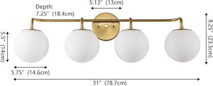 JONATHAN Y 31" Gold Painting Modern Globe Wall Sconce Vanity Light for Bathroom, White Frosted Glass Shade, Midcentury Parisian Bistro Wall Lamp, LED Bulb Included (JYL3558A)