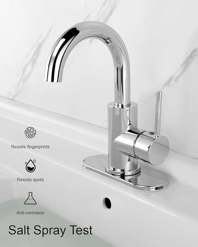 RKF Single-Handle Swivel Spout Bathroom Sink Faucet with Pop-up Drain with Overflow and Supply Hose,Bar Sink Faucet,Small Kitchen Faucet Tap,Chrome Polished,BF3501P-CP2