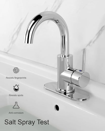 RKF Single-Handle Swivel Spout Bathroom Sink Faucet with Pop-up Drain with Overflow and Supply Hose,Bar Sink Faucet,Small Kitchen Faucet Tap,Chrome Polished,BF3501P-CP2
