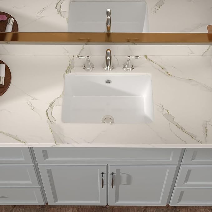 Lordear Undermount Bathroom Sink 18 Inch Bathroom Vanity Sink Undermount Rectangle White Porcelain Ceramic Bathroom Interior 16"L x 10-3/10"W
