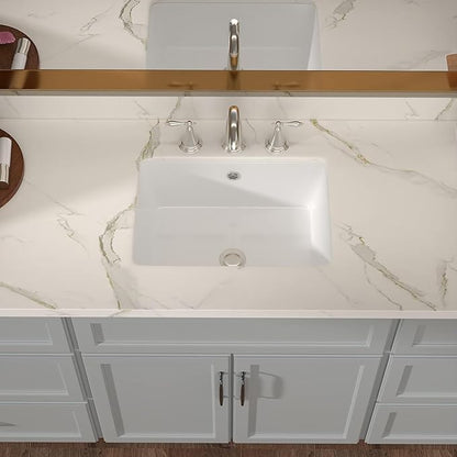 Lordear Undermount Bathroom Sink 18 Inch Bathroom Vanity Sink Undermount Rectangle White Porcelain Ceramic Bathroom Interior 16"L x 10-3/10"W