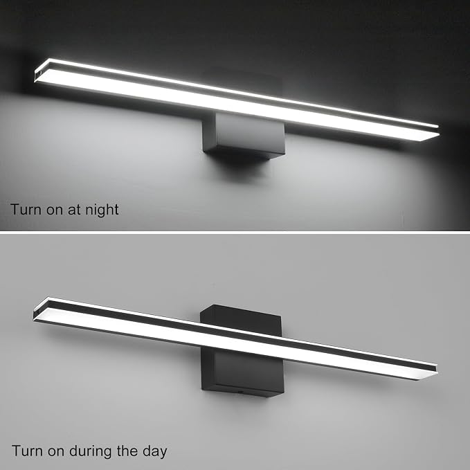 Black Vanity Light Fixture 24 Inch Bathroom Lamps Over Mirror 14W Modern Bath Vanity Sconces Matte Black LED Lights for Bathroom Bedroom Wall Lighting 6000K Restroom Lighting