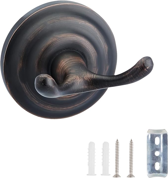 Amazon Basics Zinc Traditional Round Bathroom Towel and Robe Hook, Oil Rubbed Bronze, Easy Installation | Traditional, Round, Bathroom