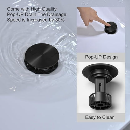 Matte Black Bathroom Faucet 1 Hole Brass Single Hole Handle Bathroom Faucets for Sink RV Vanity Faucet with Pop-up Drain and Flexible Hoses, Made of Heavy-Duty Thickened Brass and Metal (Black)