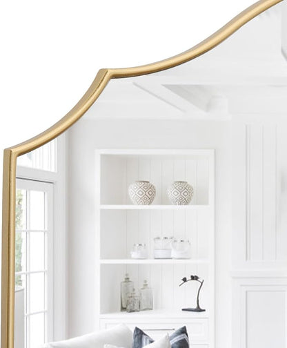 Besdomus Gold Scalloped Wall Mirror: 40"x29" Large Wooden Bathroom Mirror | Modern Minimalist Decorative Arched Mirror for Vanity/Dresser/Bedroom/Entryway/Fireplace/Living Room/Dining Room/Over Sink