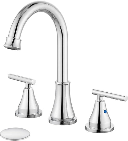 Widespread Bathroom Faucet 3 Hole, 8 inch Bathroom Sink Faucet with Pop-up Drain and Supply Lines, Two Handles, Stainless Steel, Polish Chrome