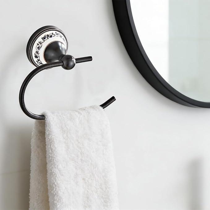 Black Toilet Paper Holder, Bathroom & Kitchen Toilet Tissue Roll Holder | Zinc Alloy Open-Arm Screw-In Wall-Mounted Towel Holder, Bathroom Hardware Accessory YIGUANXIN
