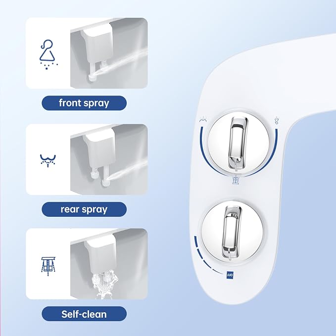 Bidet Attachment for Toilet, Non-Electric Dual Nozzle Bidet Sprayer with Adjustable Water Pressure, Cold Water Toilet Seat Attachment for Feminine and Personal Hygiene