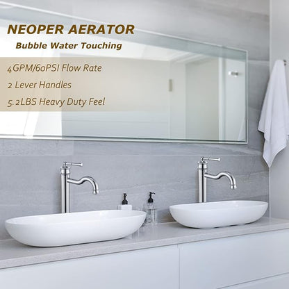Vessel Sink Faucet Chrome Bathroom Tall Faucet Single Hole Deck-Mount Pop up Drain Assembly Without Overflow Water Supply Lines Included
