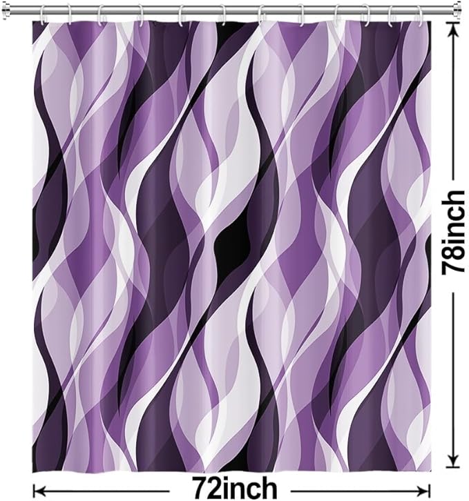 Purple Shower Curtain, Modern Abstract Purple and Grey Striped Shower Curtain for Bathroom Waterproof Lavender Shower Curtain Set with Hooks, 72x78 Inch