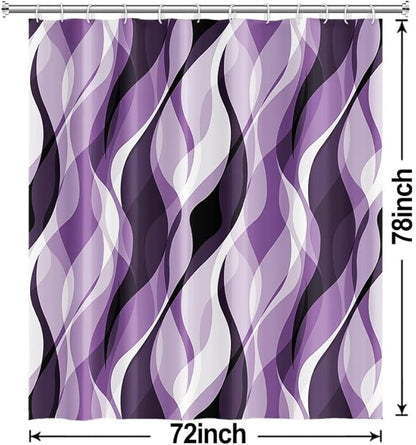Purple Shower Curtain, Modern Abstract Purple and Grey Striped Shower Curtain for Bathroom Waterproof Lavender Shower Curtain Set with Hooks, 72x78 Inch