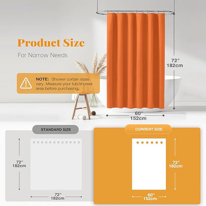 BTTN Stall Fabric Shower Curtain, 60 Inch Linen Textured Heavy Duty Small Cloth Shower Curtain Set with 10 Plastic Hooks, Narrow Simple Modern Weighted Shower Curtains for Bathroom - 60" x 72", Orange