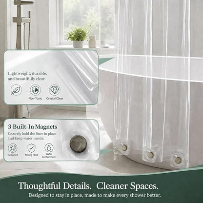 EHZNZIE Crystal Clear Shower Curtain Liner 60x72, PEVA Waterproof Bath Curtain, No Chemical Smell, Weighted Magnets, Durable with 10 Rustproof Metal Grommets