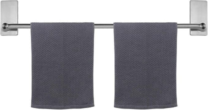 NearMoon Self Adhesive Bathroom Towel Bar- Stainless Steel Bath Wall Shelf Rack Hanging Towel Stick On Sticky Hanger Contemporary Style, NO Drilling (1 Pack, Brushed Nickel, 27-Inch Towel Rack)