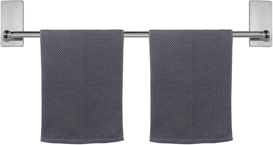 NearMoon Self Adhesive Bathroom Towel Bar- Stainless Steel Bath Wall Shelf Rack Hanging Towel Stick On Sticky Hanger Contemporary Style, NO Drilling (1 Pack, Brushed Nickel, 27-Inch Towel Rack)
