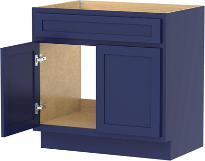 Vanity Art 36 Inch Double Shutter Door Bathroom Vanity Base Cabinet with Soft Closing Shaker Drawer, Strudy Floor Mount Storage Cabinet Organizer for Bedroom, Living Room, Kitchen, VA4036-BLUE