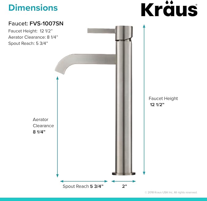 KRAUS Ramus Single Handle Vessel Sink Bathroom Faucet in Satin Nickel, FVS-1007SN