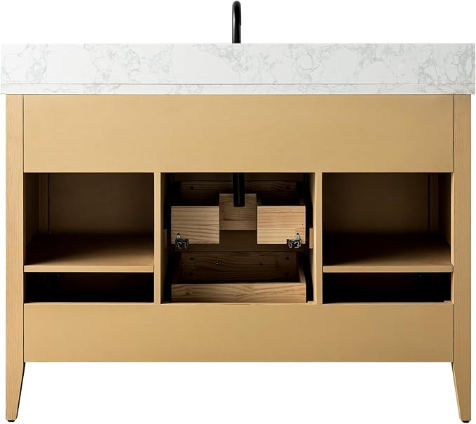 HomeBeyond 48 Inch Bathroom Vanity with Sink & Ceramic Top, Single Vanity Cabinet with Basin, Soft-Closing Doors & Matte Black Hardware, Natural Oak