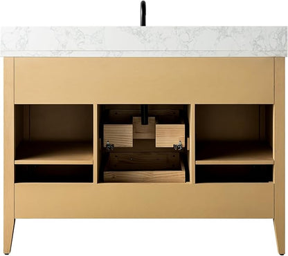 HomeBeyond 48 Inch Bathroom Vanity with Sink & Ceramic Top, Single Vanity Cabinet with Basin, Soft-Closing Doors & Matte Black Hardware, Natural Oak
