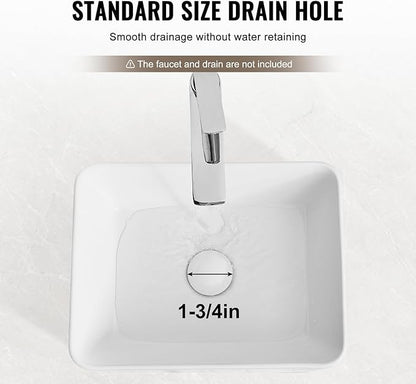 VEVOR Rectangle Vessel Sink, 16" x 12" Bathroom Vessel Sink Countertop, White Ceramic Bathroom Sinks Above Counter, Modern Style, Bright and Elegant, Well-Packaged for Bathroom, Hotel, Toilet, RV