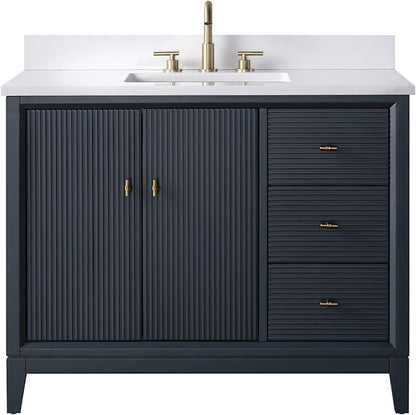 Vanity Art 42" Bathroom Vanity with Single Sink & Arabescato White Engineered Stone Top, Soft Closing Door, Solid Wood Frame, Golden Brushed Handles, Vintage Spruce Blue VA8142-VSB-GB