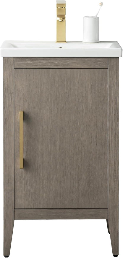 Vanity Art 20 inch Bathroom Vanity with Single Sink & Ceramic Top, Vanity Cabinet with Soft-Closing Doors, Solid Wood Frame, Driftwood Gray, VA9020-DG-GB1