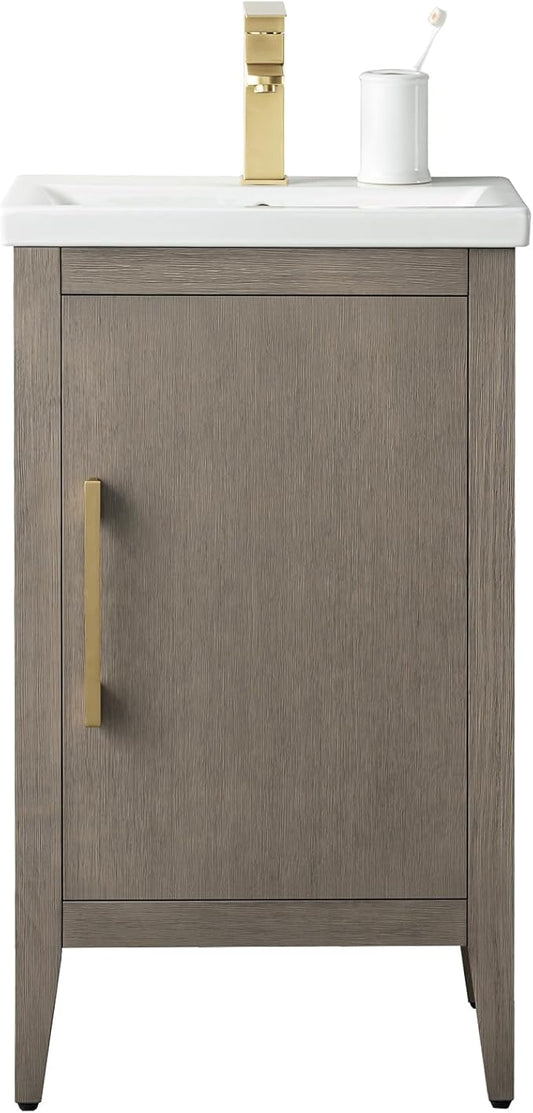 Vanity Art 20 inch Bathroom Vanity with Single Sink & Ceramic Top, Vanity Cabinet with Soft-Closing Doors, Solid Wood Frame, Driftwood Gray, VA9020-DG-GB1
