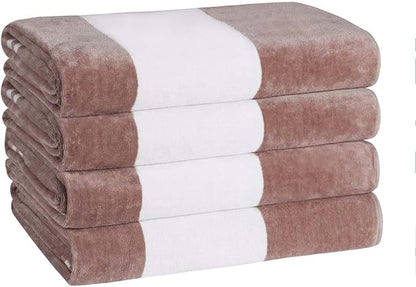Superior Cotton Striped Beach Towels, Colorful Towels for Adult, Kid, Pool, Swimming, Sand, Travel, Large Oversized, Absorbent, Fast Drying, Bath Basics, Cabana Collection, Set of 4, Taupe