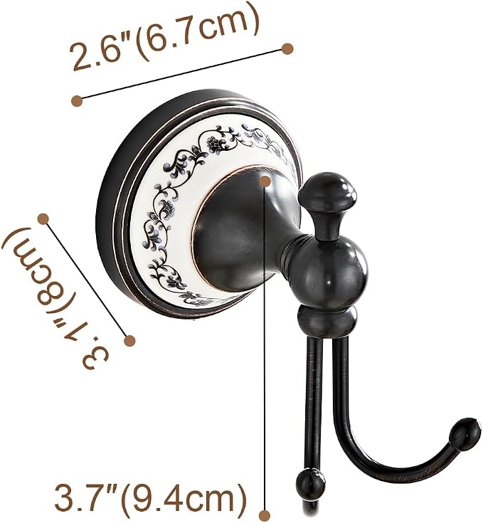 Double Wall Mounted Coat Hooks for Hanging Towels, Clothes & Robes | Metal Double Hooks, Antique Black Horn-Shaped Curved Towel Hooks YIGUANXIN