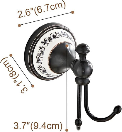 Double Wall Mounted Coat Hooks for Hanging Towels, Clothes & Robes | Metal Double Hooks, Antique Black Horn-Shaped Curved Towel Hooks YIGUANXIN