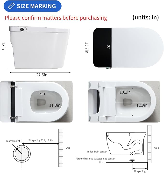 One Piece Toilet, Modern Bathroom Tankless Toilets Bowl, Updated PP Lids & Dual 1.0/1.28 GPF Foot Sensor Power Flush, 18 inch Comfort ADA Height Soft Closing Seat, 12" Rough-in, CEC Certified