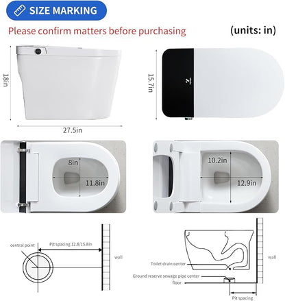 One Piece Toilet, Modern Bathroom Tankless Toilets Bowl, Updated PP Lids & Dual 1.0/1.28 GPF Foot Sensor Power Flush, 18 inch Comfort ADA Height Soft Closing Seat, 12" Rough-in, CEC Certified